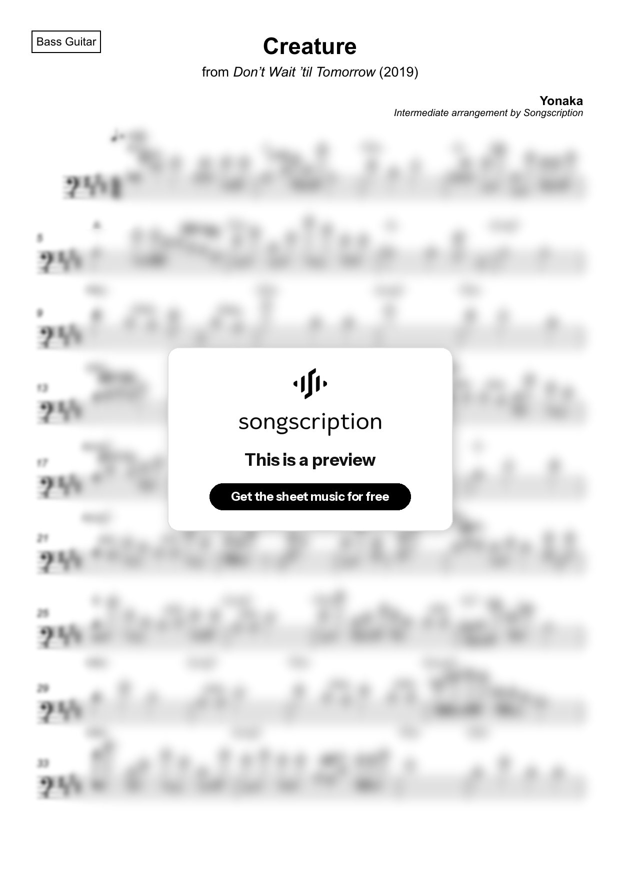 Intermediate Bass Guitar Sheet Music for "Creature" by Yonaka