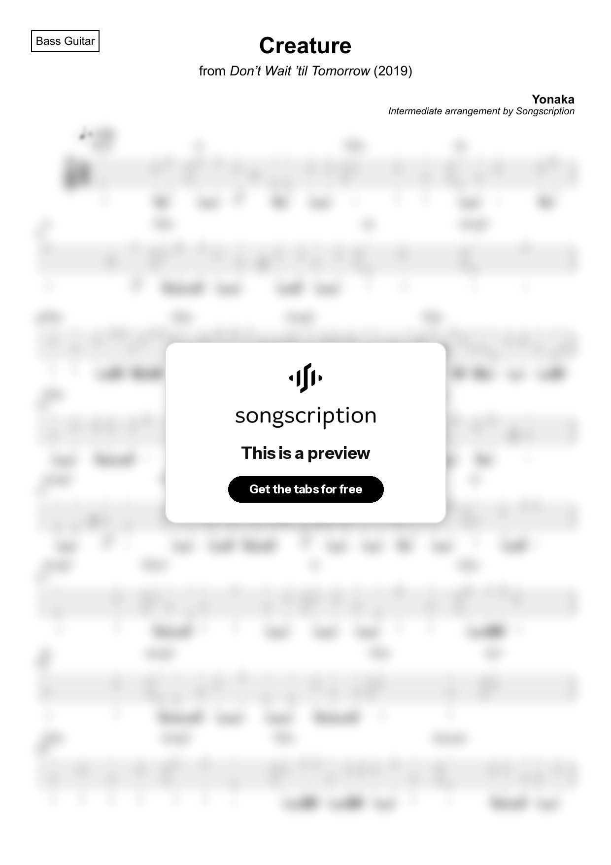 Intermediate Bass Guitar Tabs for "Creature" by Yonaka