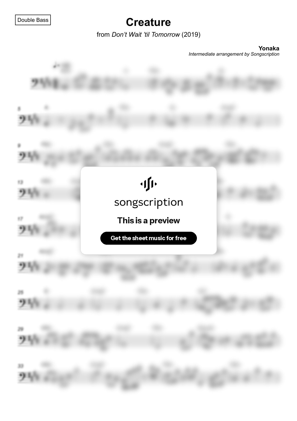 Intermediate Double Bass Sheet Music for "Creature" by Yonaka