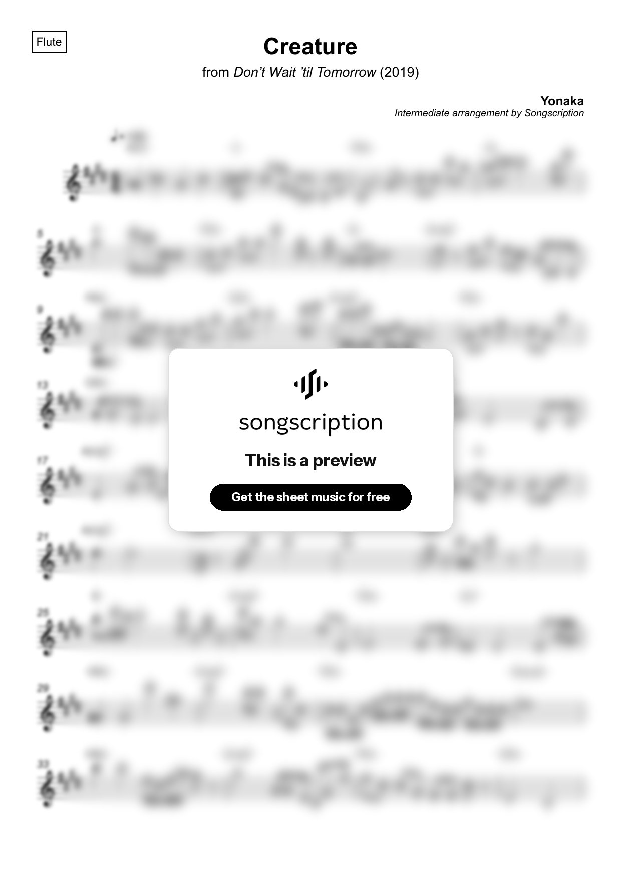 Intermediate Flute Sheet Music for "Creature" by Yonaka