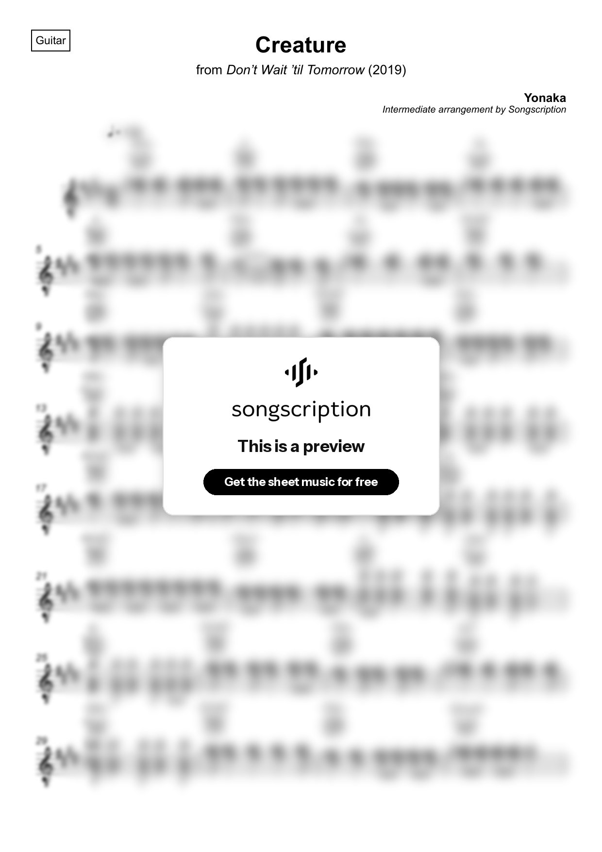 Intermediate Acoustic Guitar Sheet Music for "Creature" by Yonaka