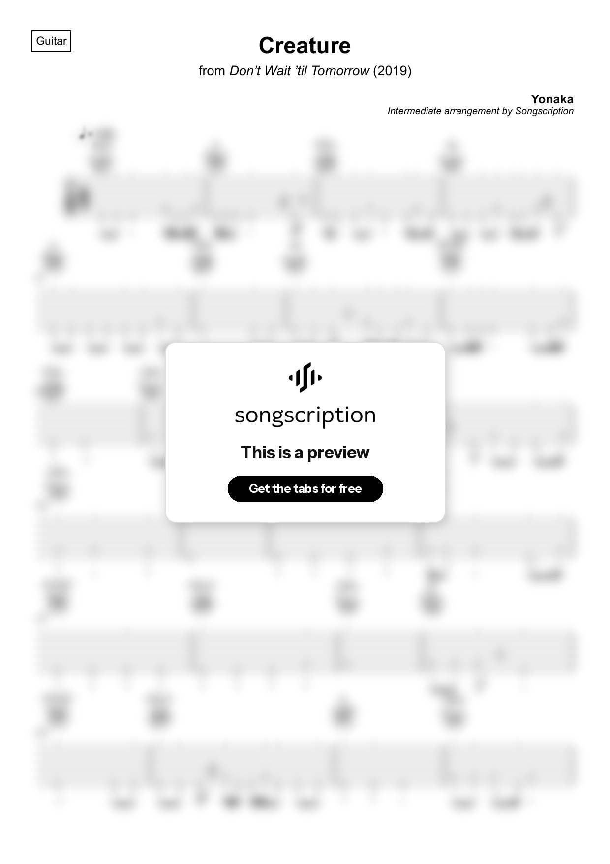 Intermediate Acoustic Guitar Tabs for "Creature" by Yonaka