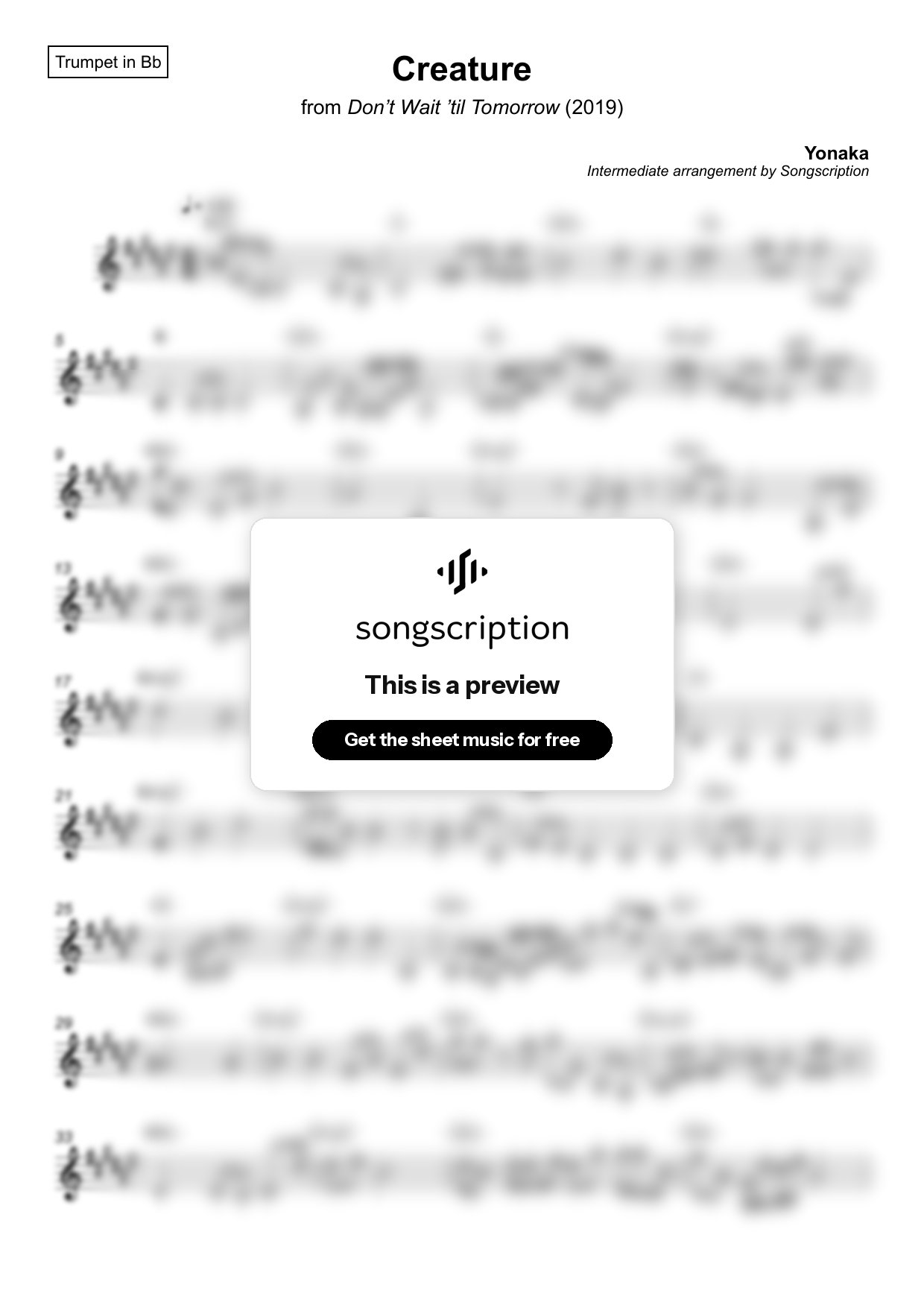 Intermediate Trumpet Sheet Music for "Creature" by Yonaka