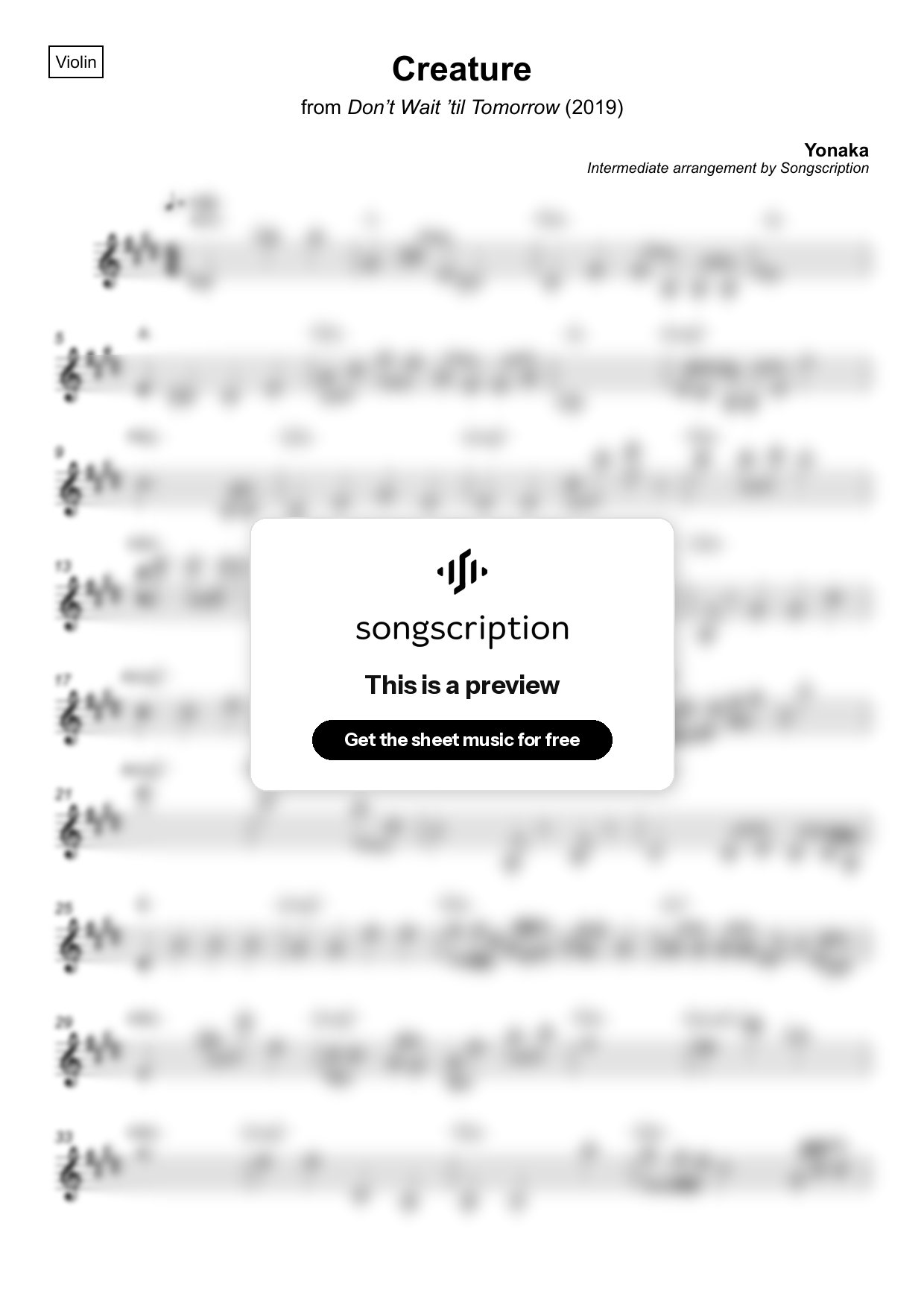 Intermediate Violin Sheet Music for "Creature" by Yonaka