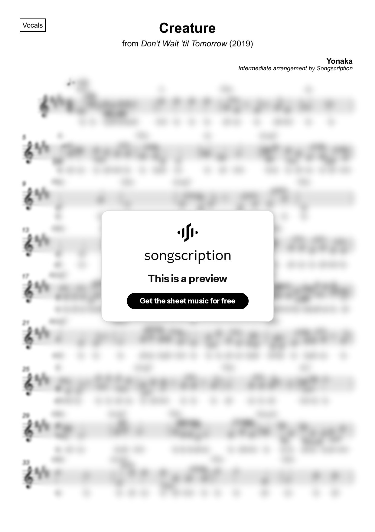 Intermediate Vocals Sheet Music for "Creature" by Yonaka