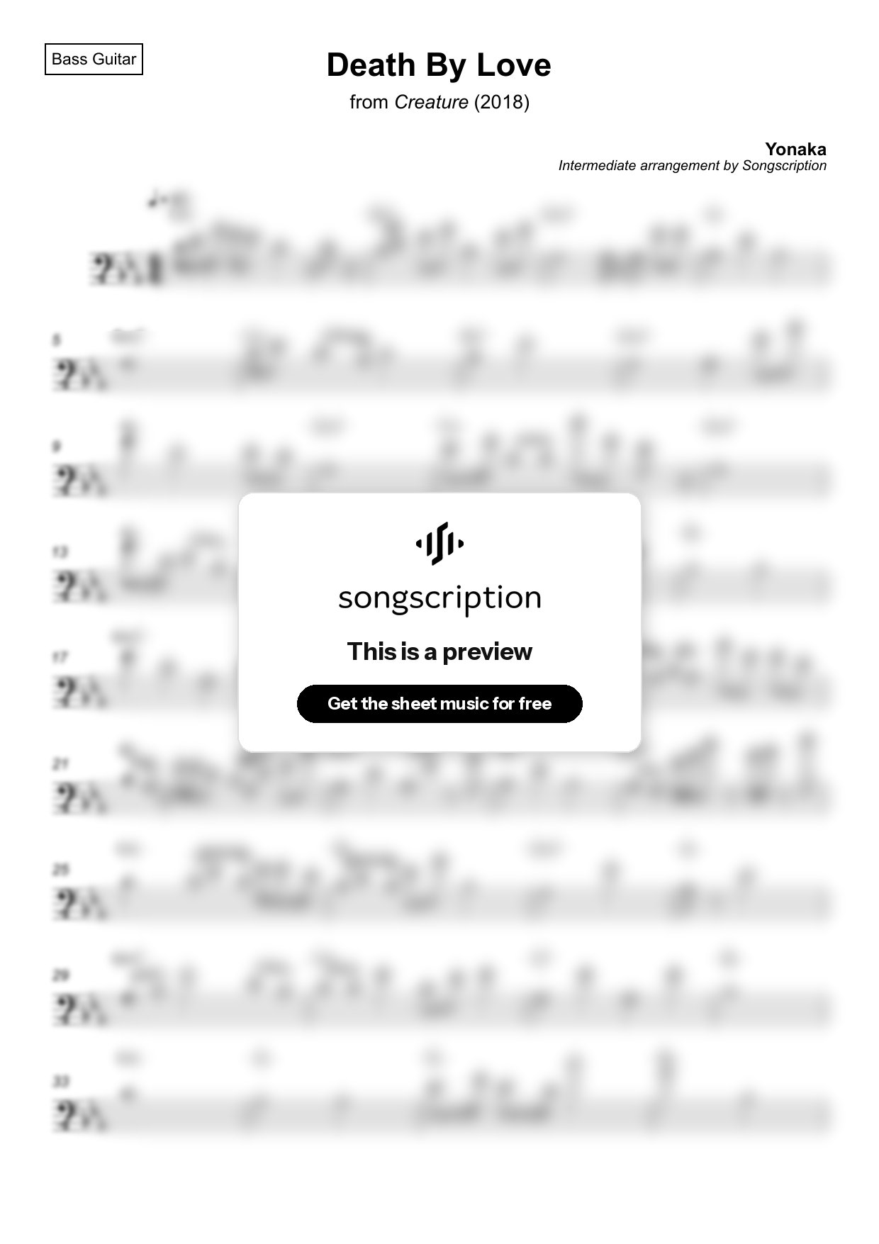 Intermediate Bass Guitar Sheet Music for "Death By Love" by Yonaka