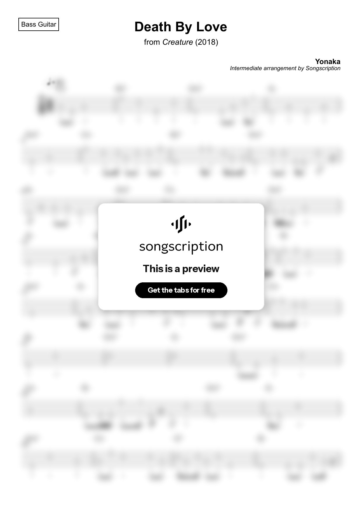 Intermediate Bass Guitar Tabs for "Death By Love" by Yonaka