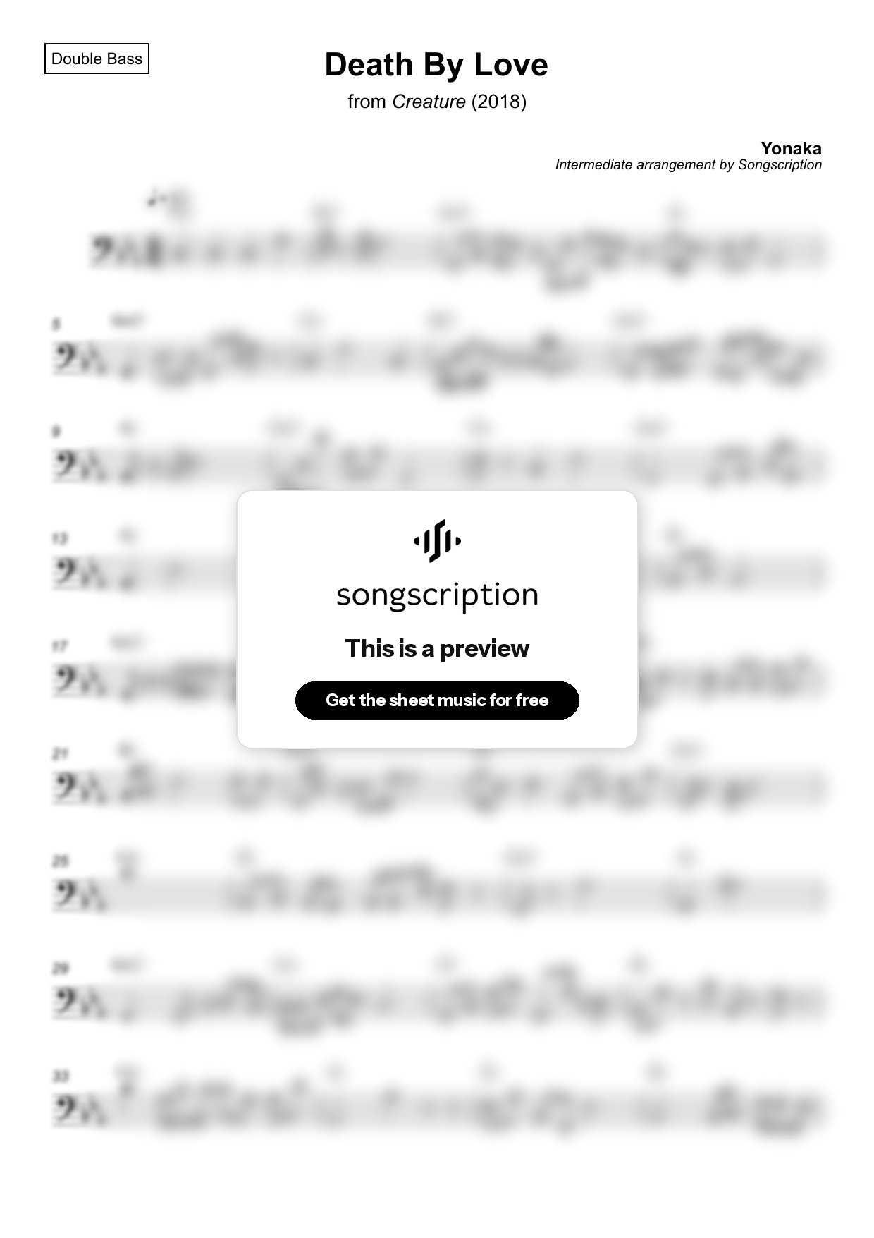 Intermediate Double Bass Sheet Music for "Death By Love" by Yonaka