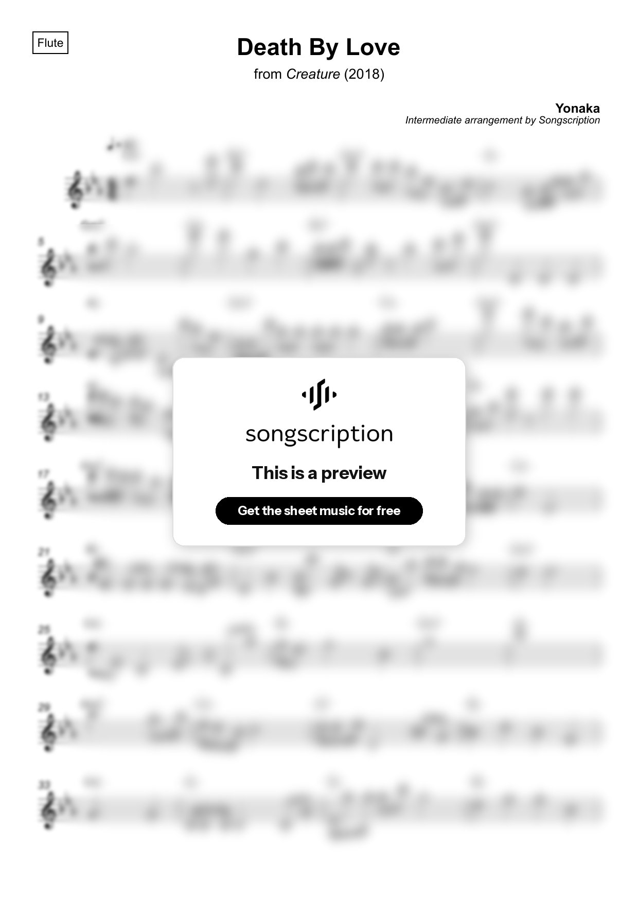 Intermediate Flute Sheet Music for "Death By Love" by Yonaka