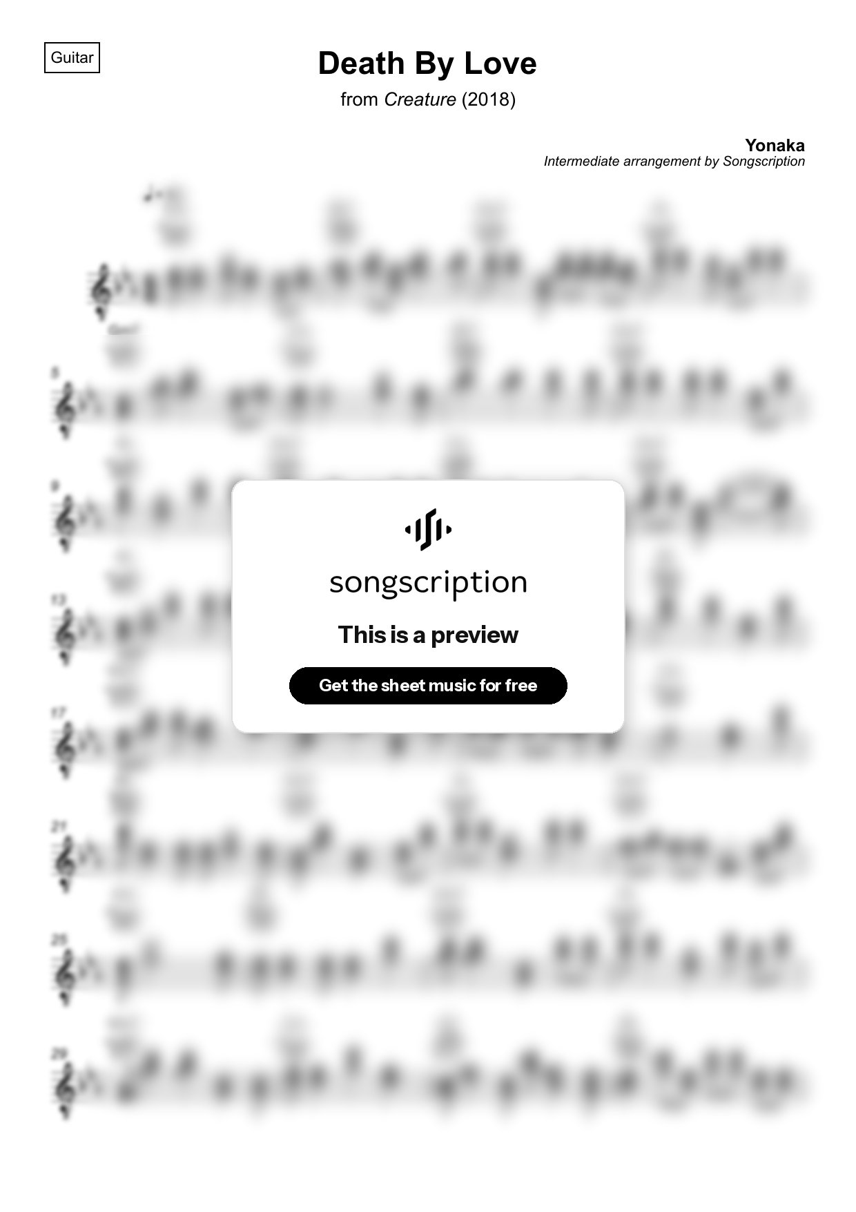 Intermediate Acoustic Guitar Sheet Music for "Death By Love" by Yonaka