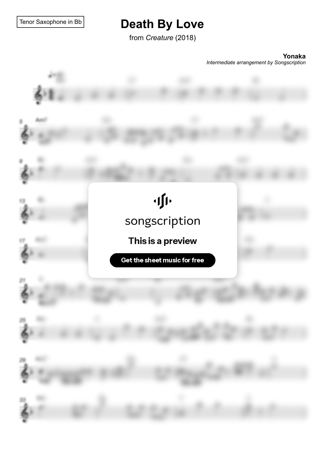 Intermediate Tenor Sax Sheet Music for "Death By Love" by Yonaka