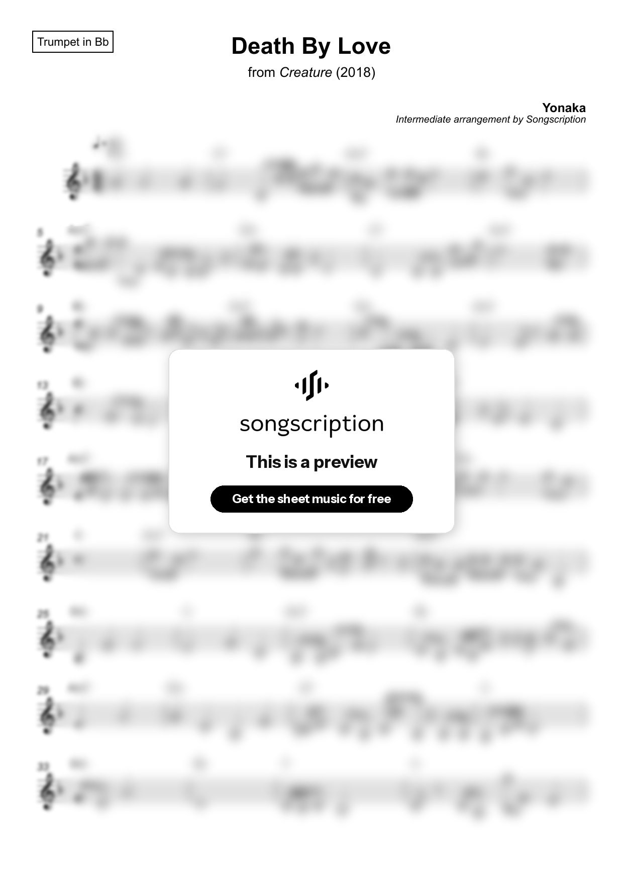 Intermediate Trumpet Sheet Music for "Death By Love" by Yonaka