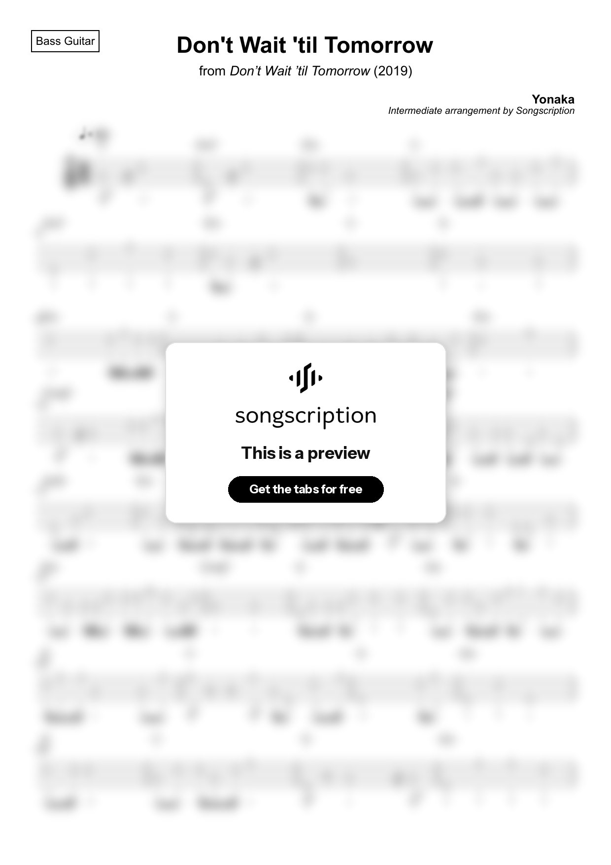 Intermediate Bass Guitar Tabs for "Don't Wait 'til Tomorrow" by Yonaka
