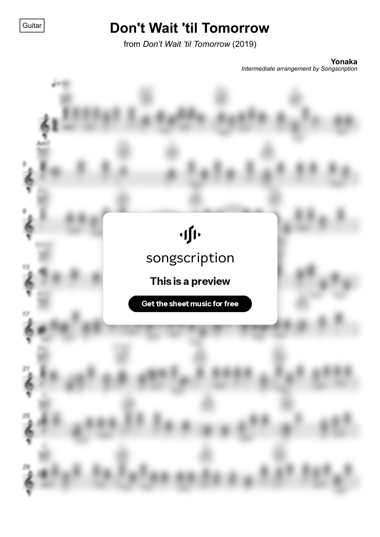 Intermediate Acoustic Guitar Sheet Music for "Don't Wait 'til Tomorrow" by Yonaka