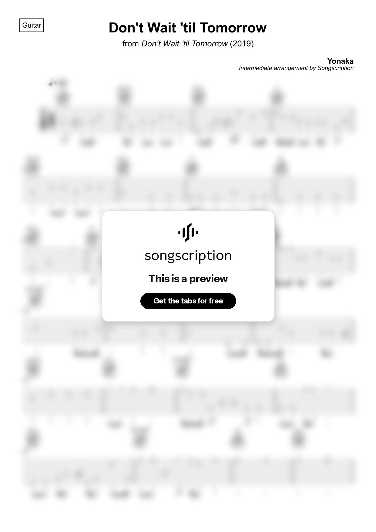 Intermediate Acoustic Guitar Tabs for "Don't Wait 'til Tomorrow" by Yonaka