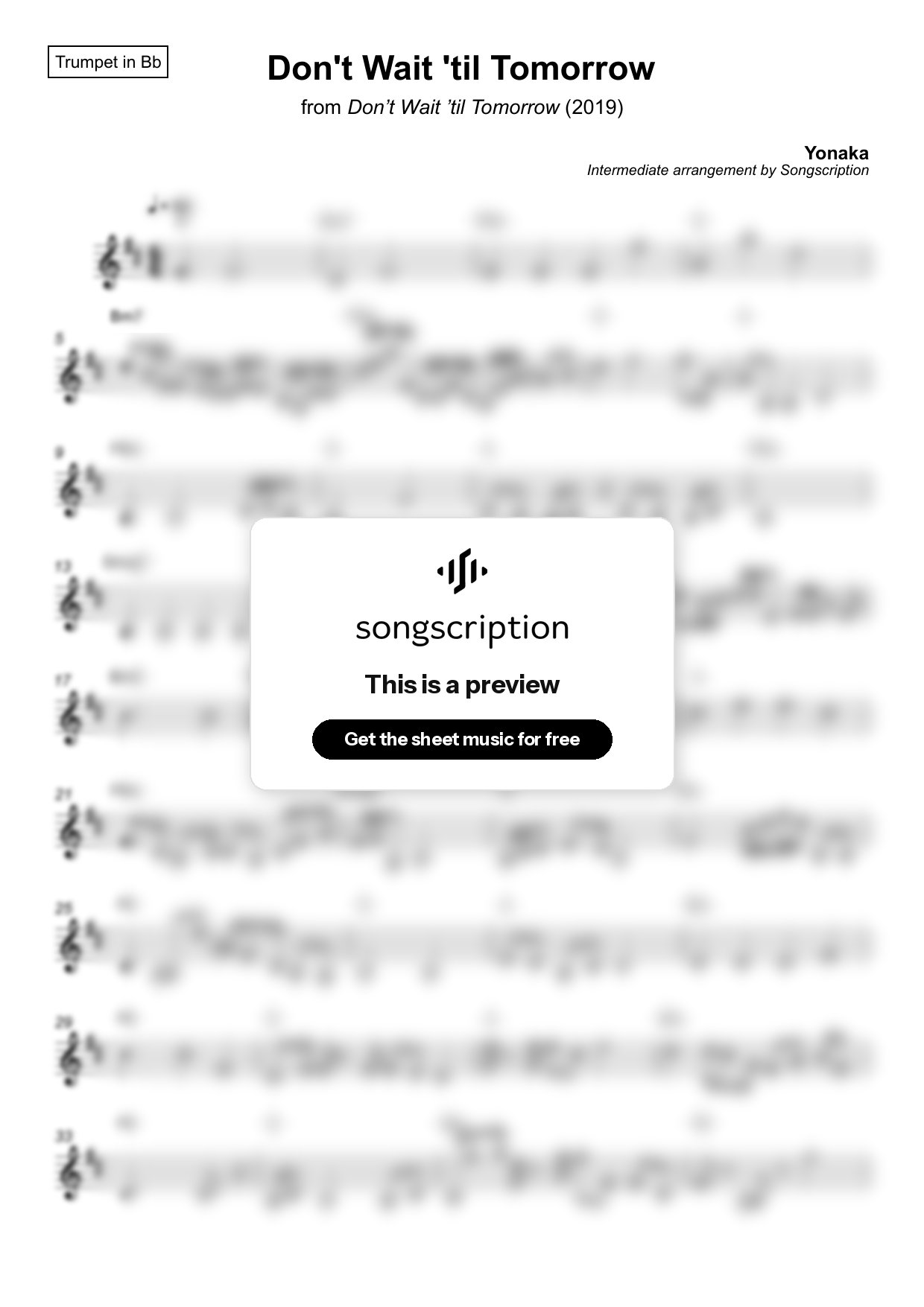 Intermediate Trumpet Sheet Music for "Don't Wait 'til Tomorrow" by Yonaka