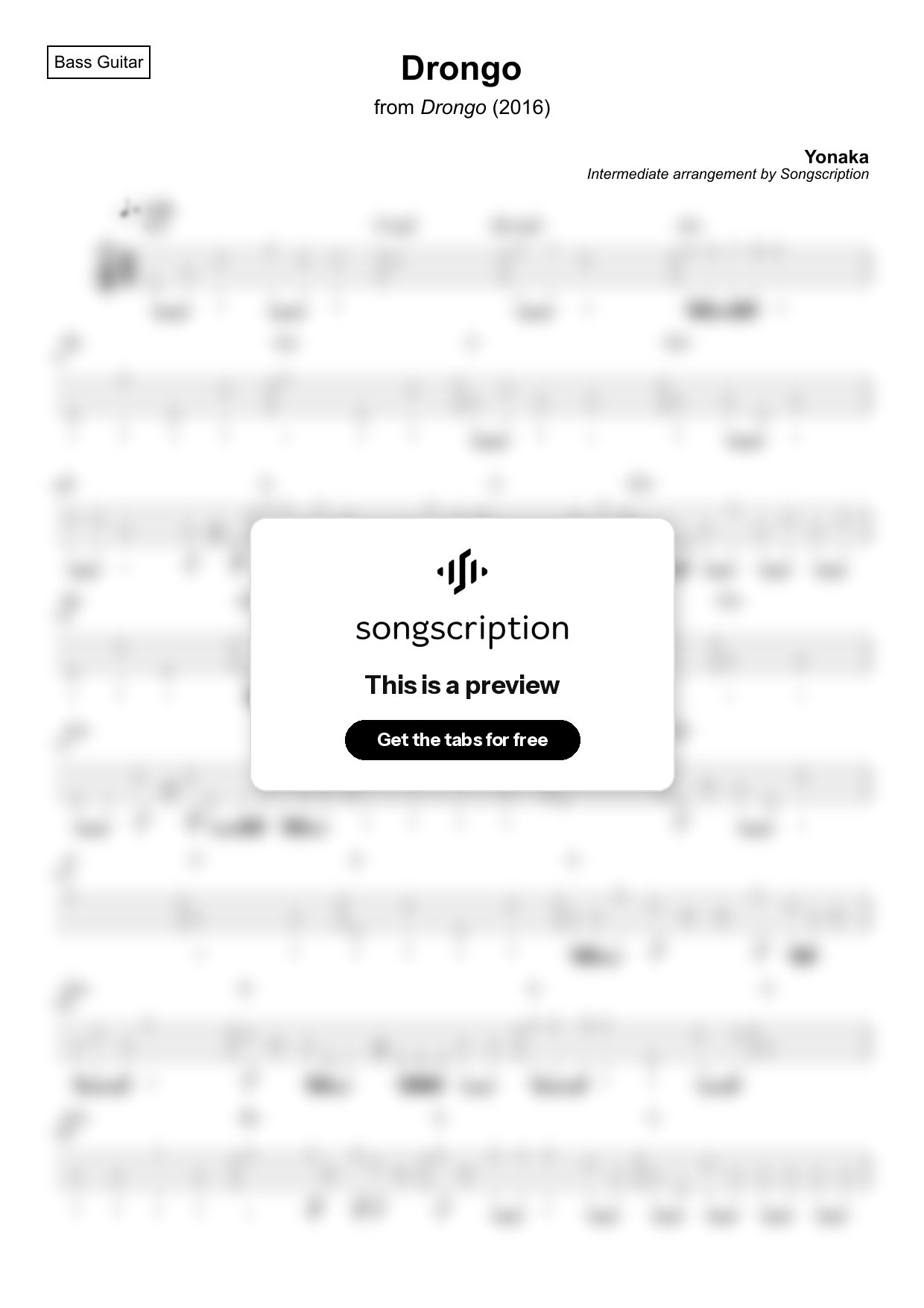 Intermediate Bass Guitar Tabs for "Drongo" by Yonaka
