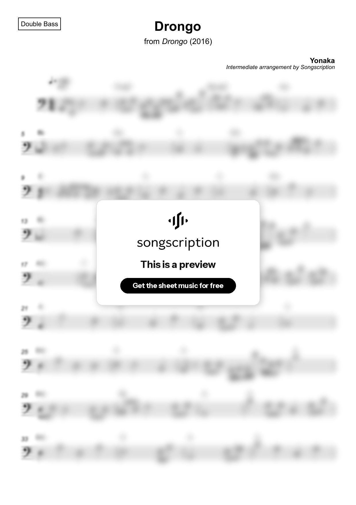 Intermediate Double Bass Sheet Music for "Drongo" by Yonaka