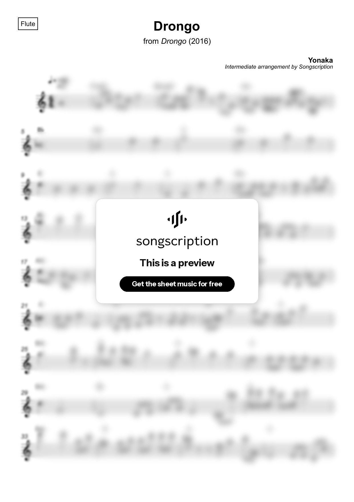 Intermediate Flute Sheet Music for "Drongo" by Yonaka