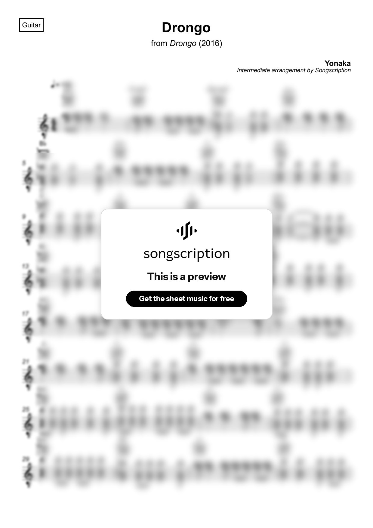 Intermediate Acoustic Guitar Sheet Music for "Drongo" by Yonaka