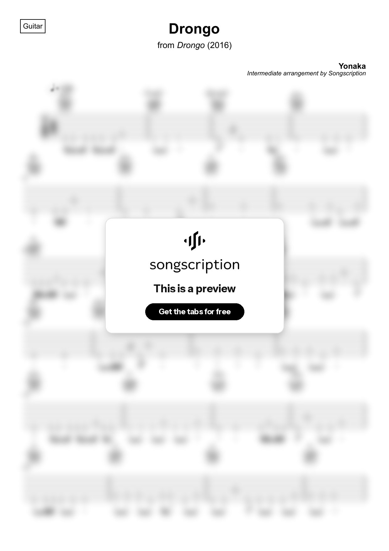 Intermediate Acoustic Guitar Tabs for "Drongo" by Yonaka
