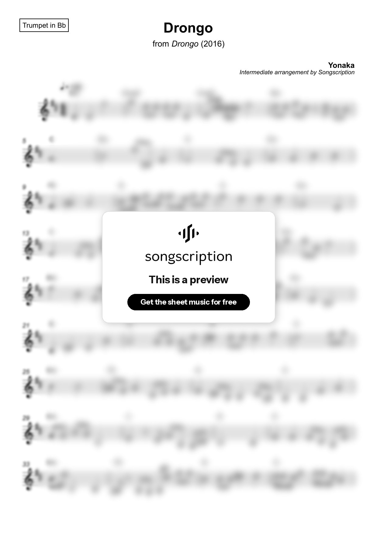 Intermediate Trumpet Sheet Music for "Drongo" by Yonaka