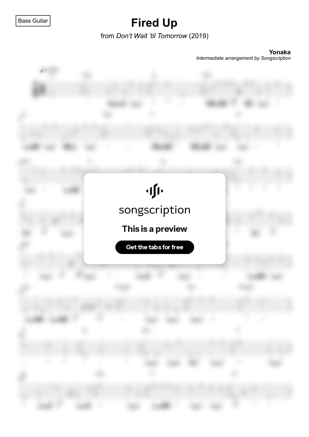 Intermediate Bass Guitar Tabs for "Fired Up" by Yonaka
