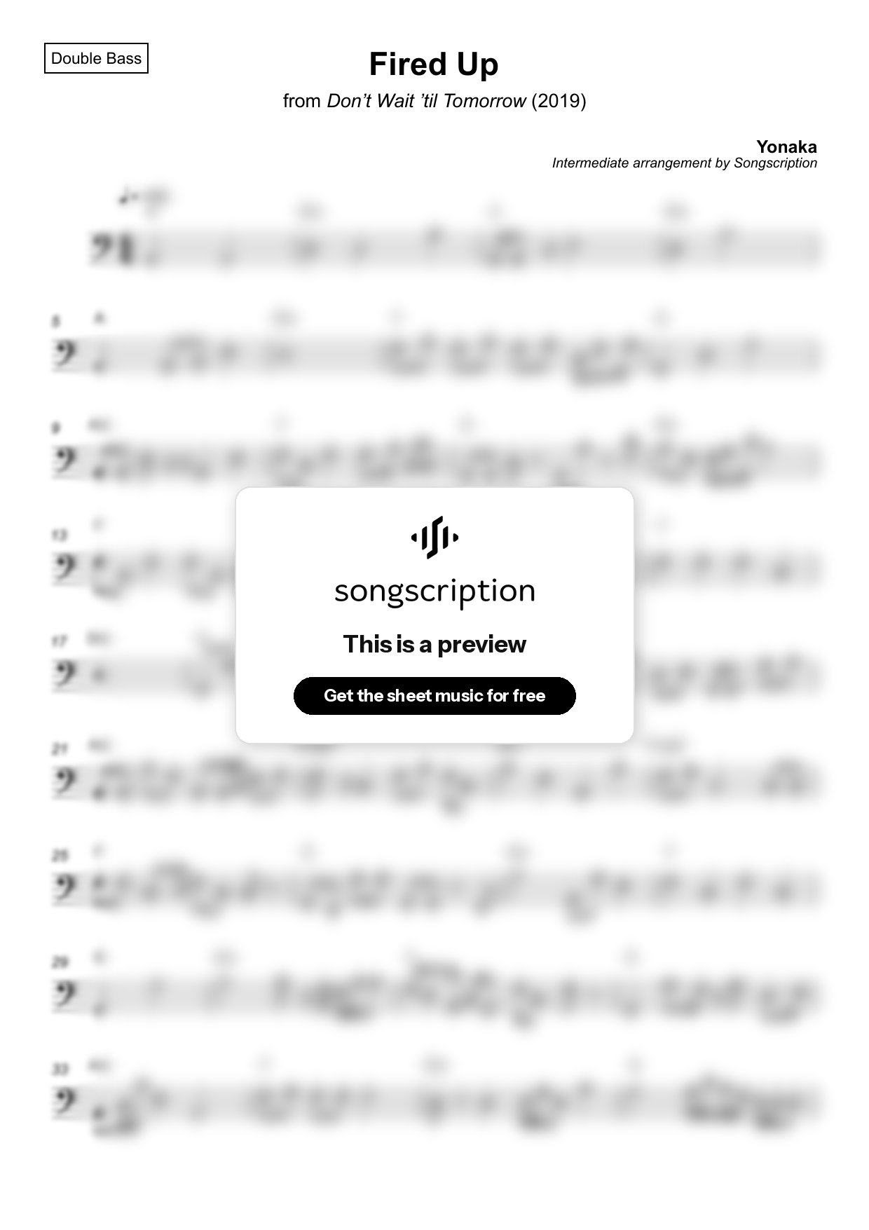 Intermediate Double Bass Sheet Music for "Fired Up" by Yonaka