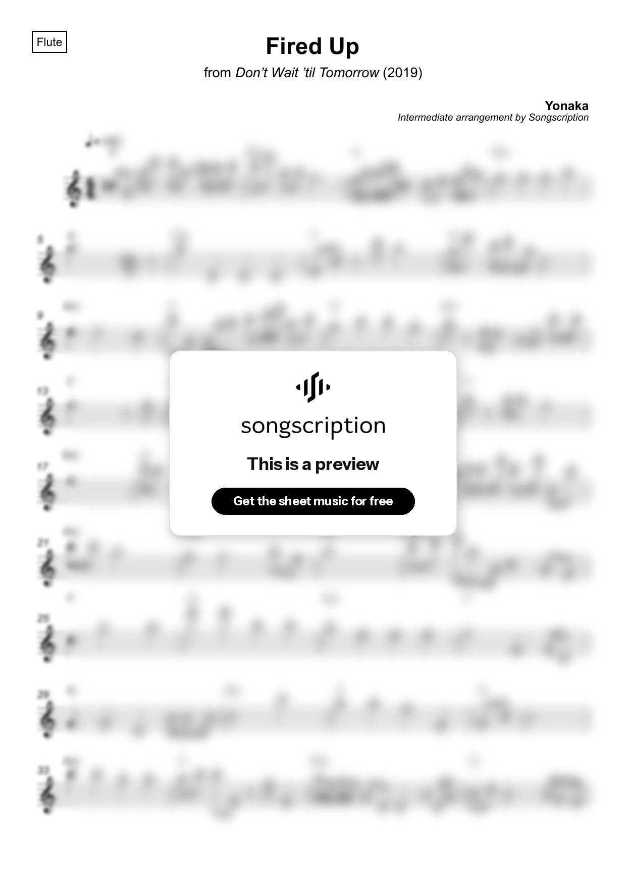 Intermediate Flute Sheet Music for "Fired Up" by Yonaka