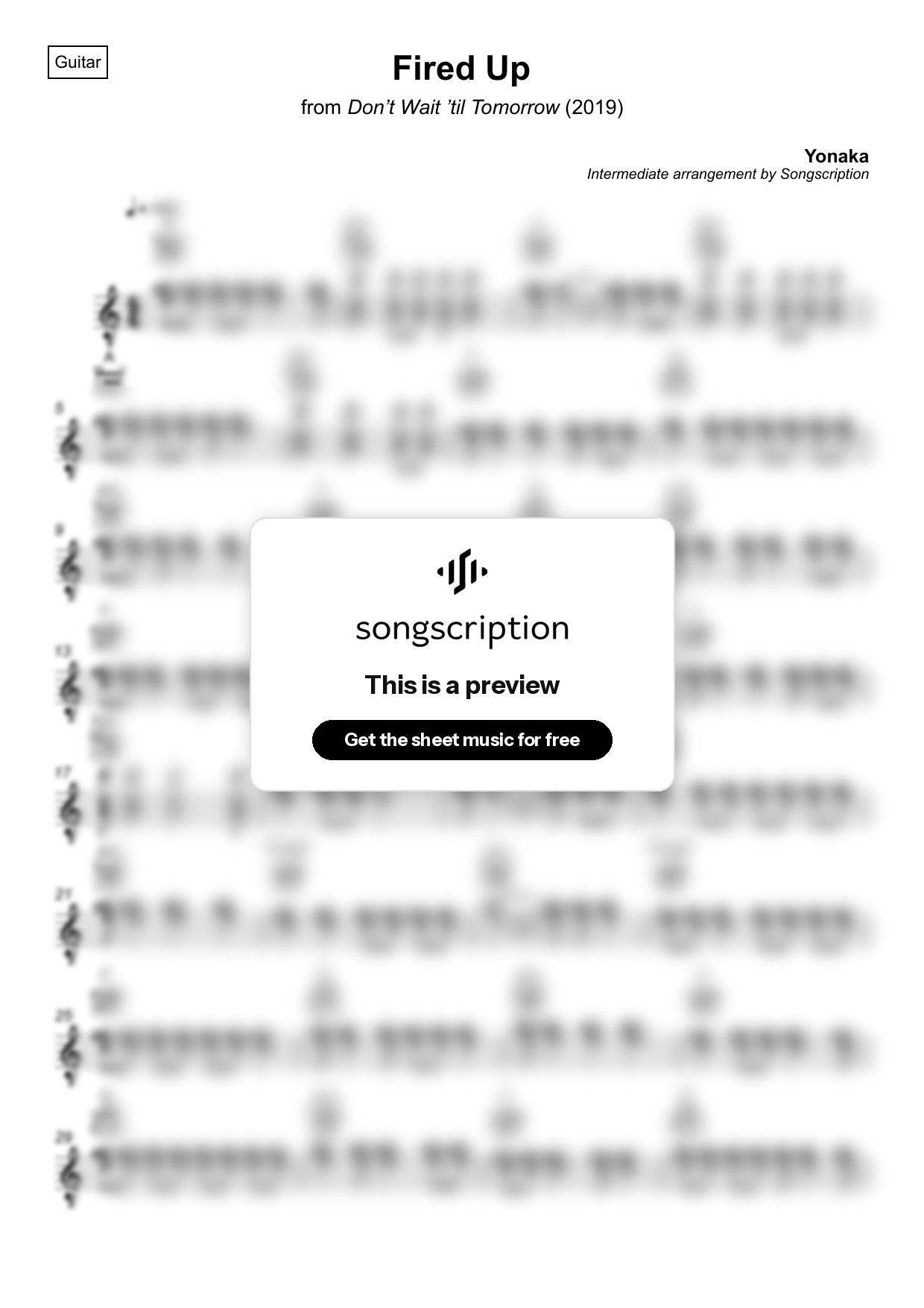 Intermediate Acoustic Guitar Sheet Music for "Fired Up" by Yonaka