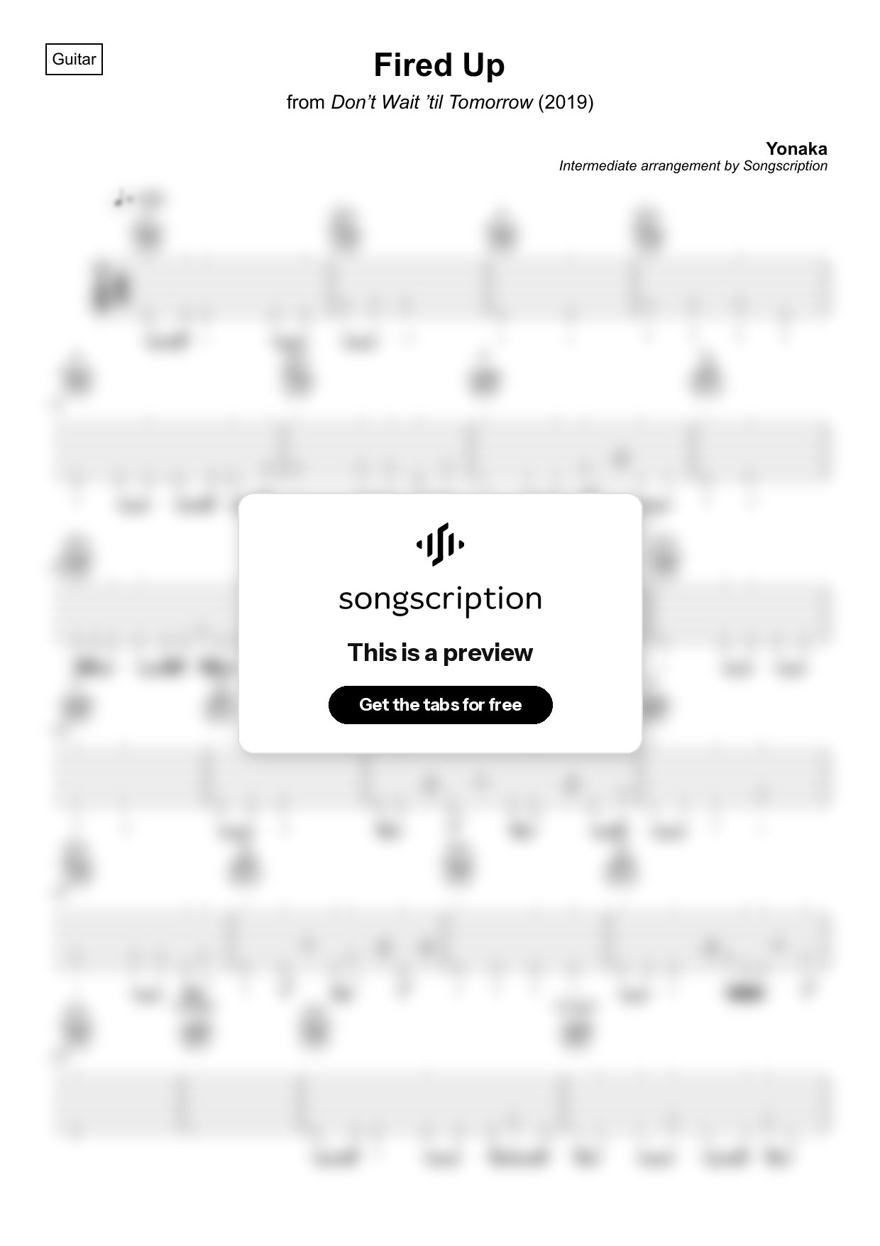 Intermediate Acoustic Guitar Tabs for "Fired Up" by Yonaka