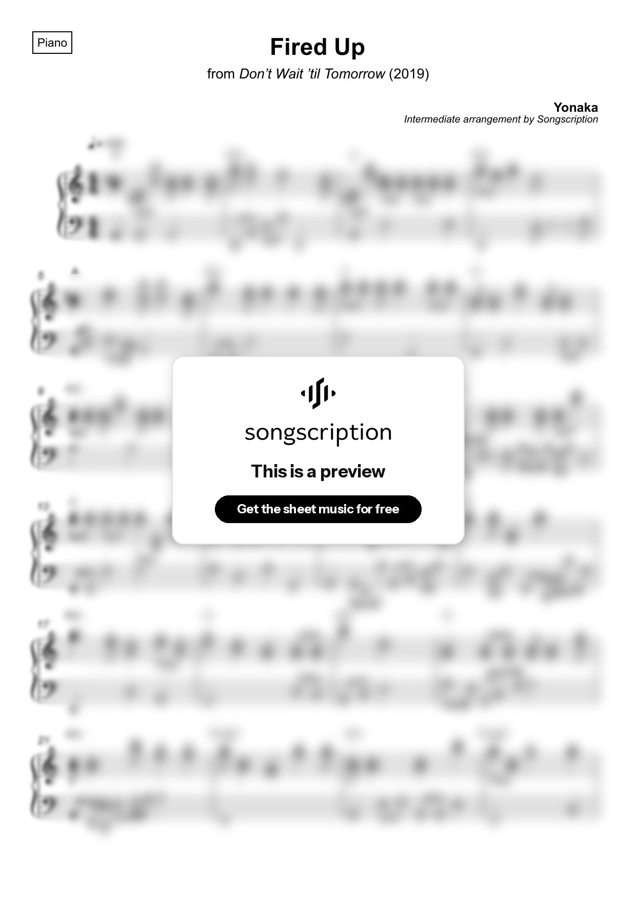 Intermediate Piano Sheet Music for "Fired Up" by Yonaka