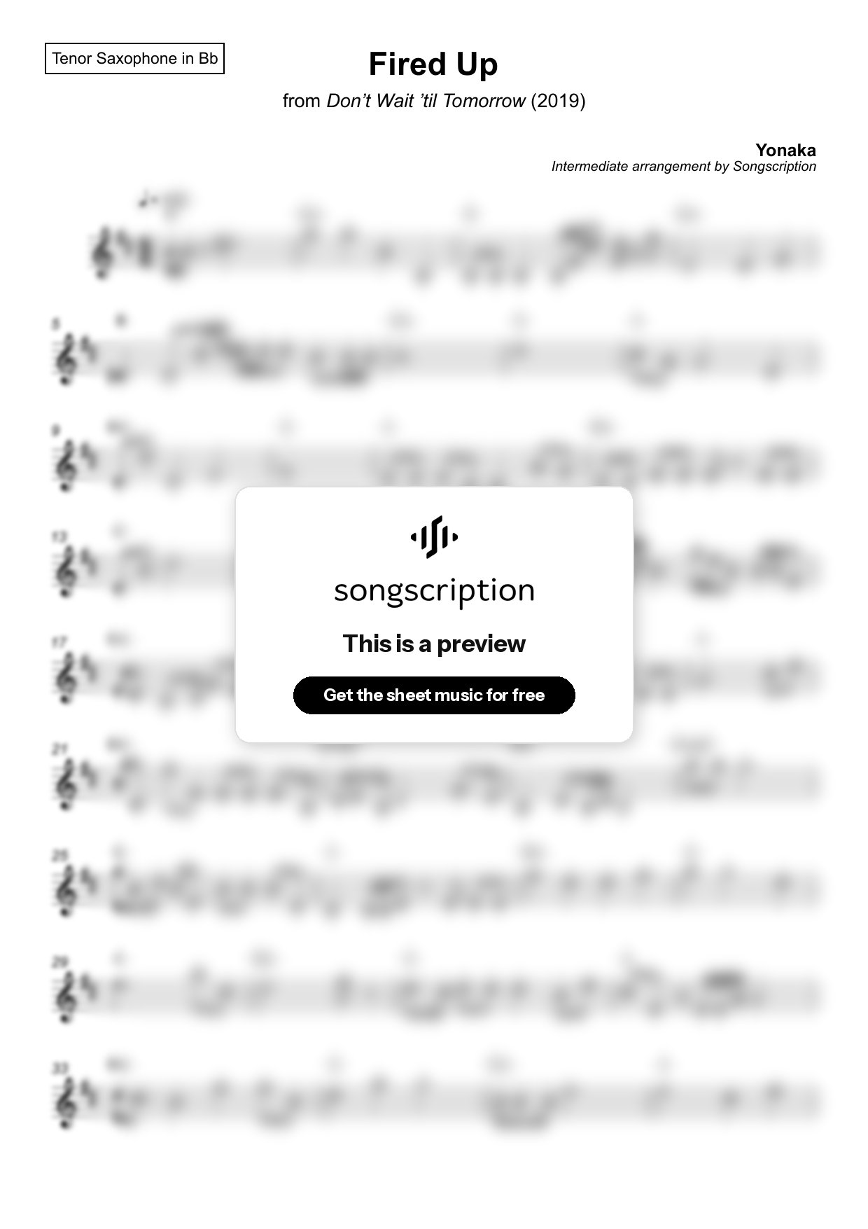 Intermediate Tenor Sax Sheet Music for "Fired Up" by Yonaka