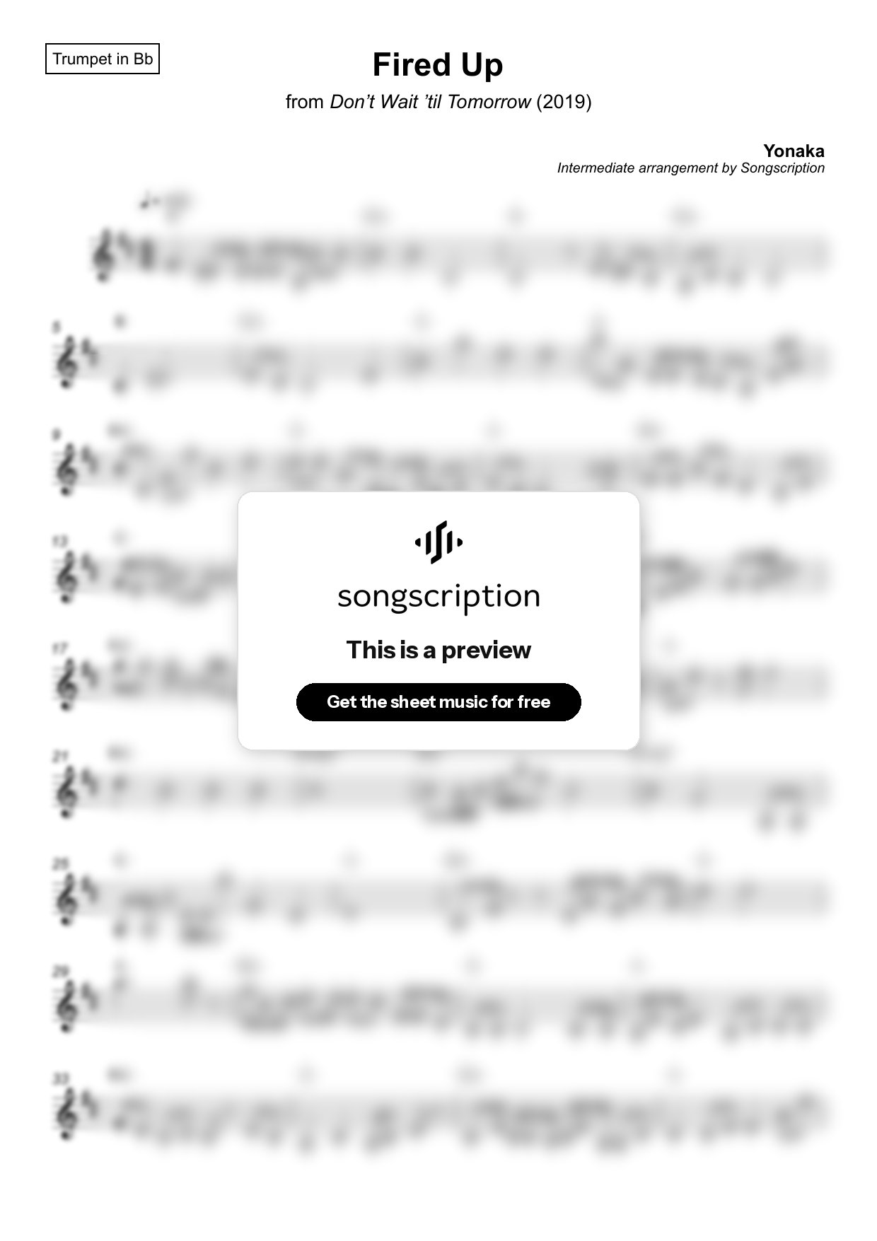 Intermediate Trumpet Sheet Music for "Fired Up" by Yonaka