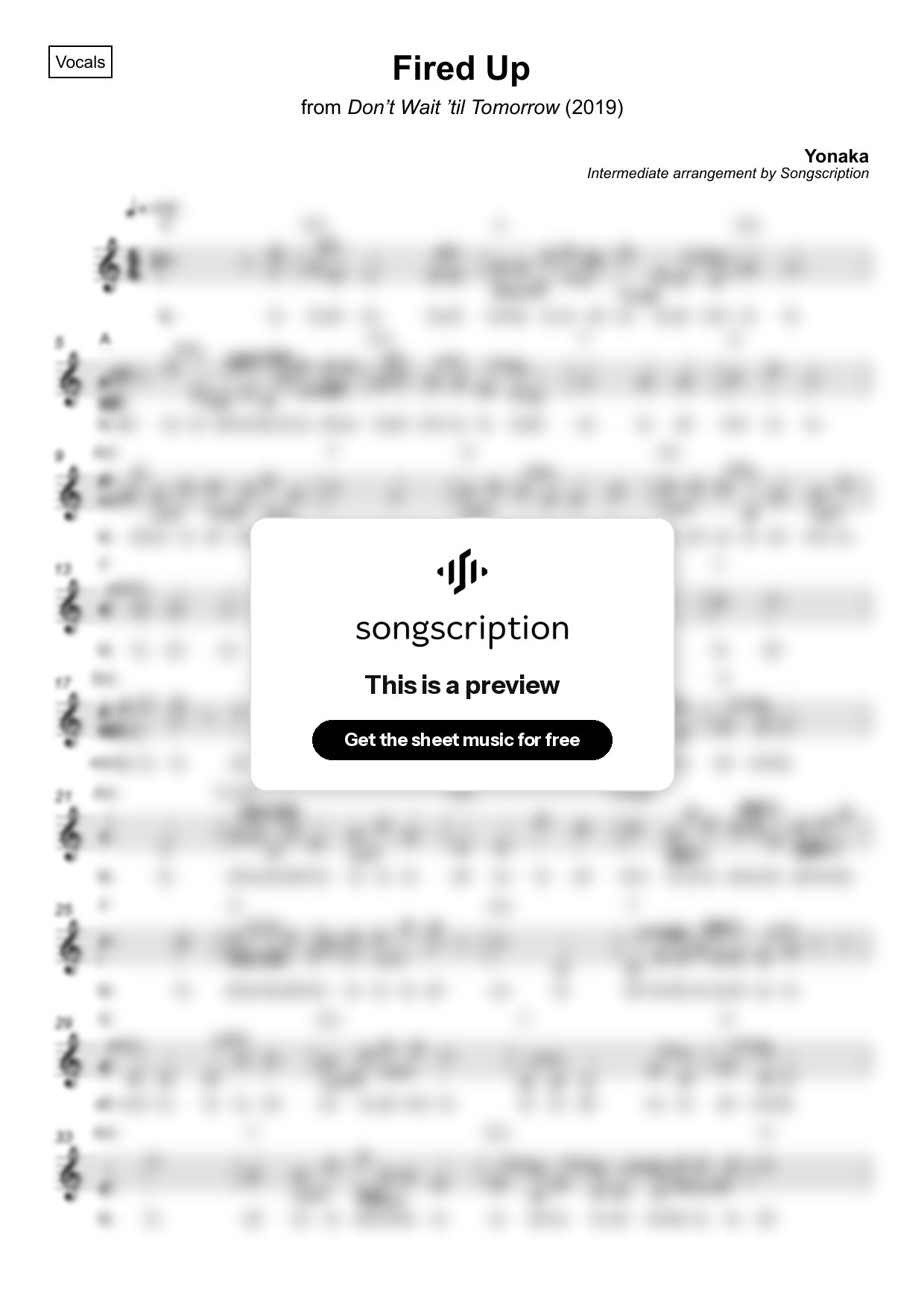 Intermediate Vocals Sheet Music for "Fired Up" by Yonaka