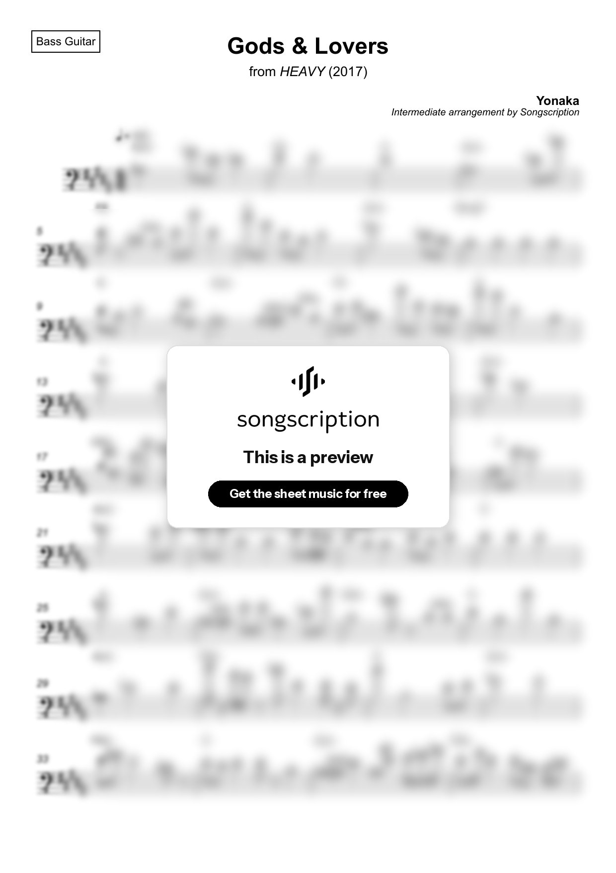 Intermediate Bass Guitar Sheet Music for "Gods & Lovers" by Yonaka