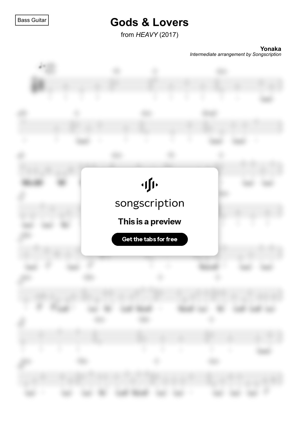Intermediate Bass Guitar Tabs for "Gods & Lovers" by Yonaka