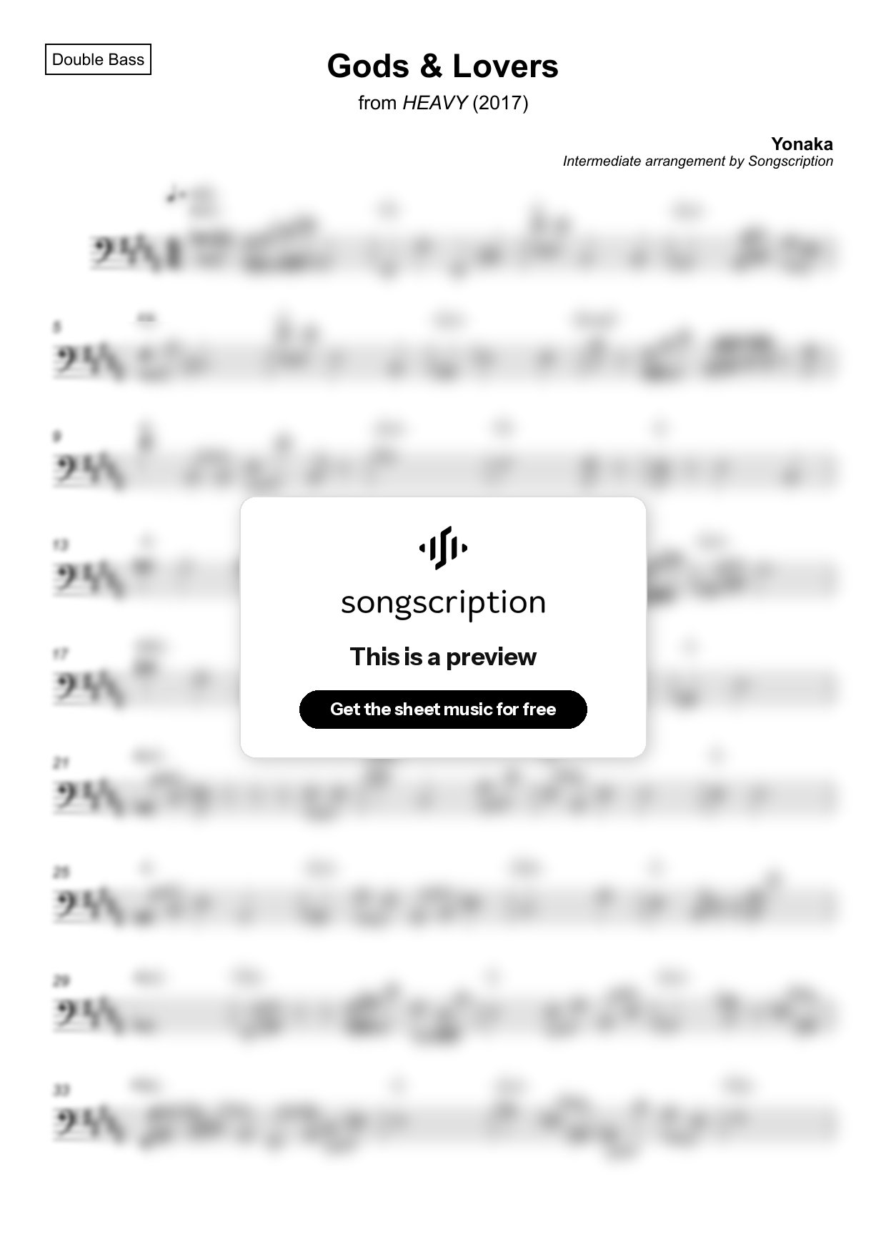 Intermediate Double Bass Sheet Music for "Gods & Lovers" by Yonaka