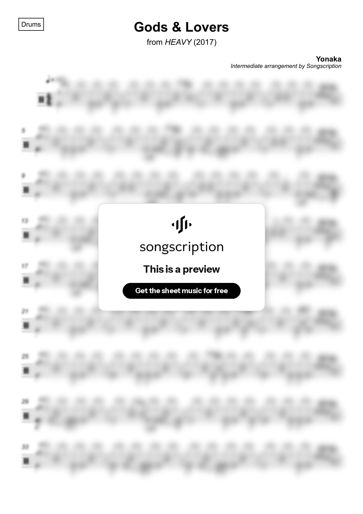 Intermediate Drums Sheet Music for "Gods & Lovers" by Yonaka