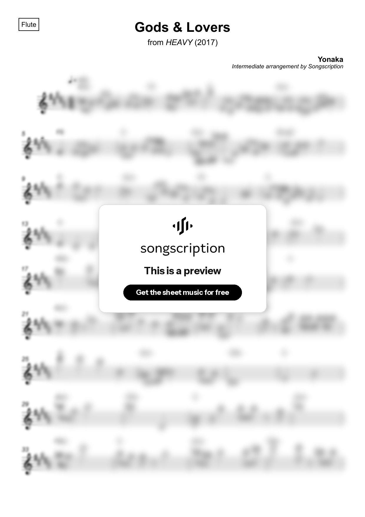Intermediate Flute Sheet Music for "Gods & Lovers" by Yonaka