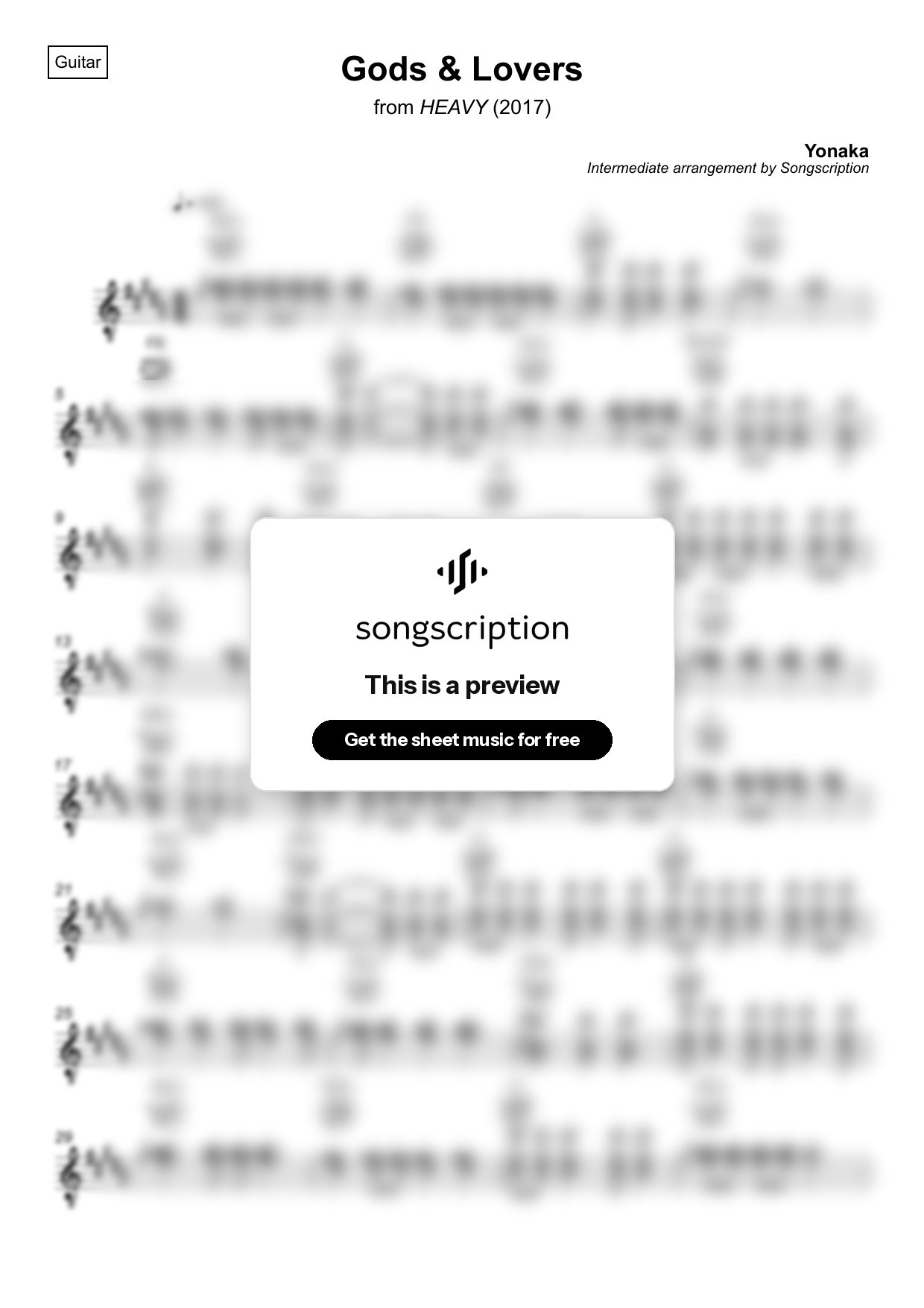 Intermediate Acoustic Guitar Sheet Music for "Gods & Lovers" by Yonaka