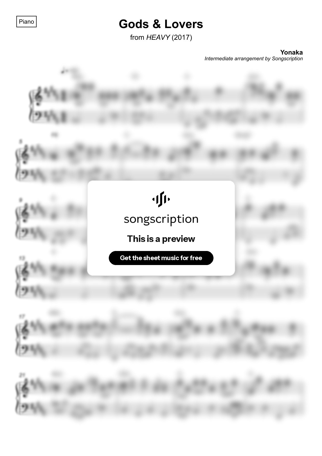 Intermediate Piano Sheet Music for "Gods & Lovers" by Yonaka