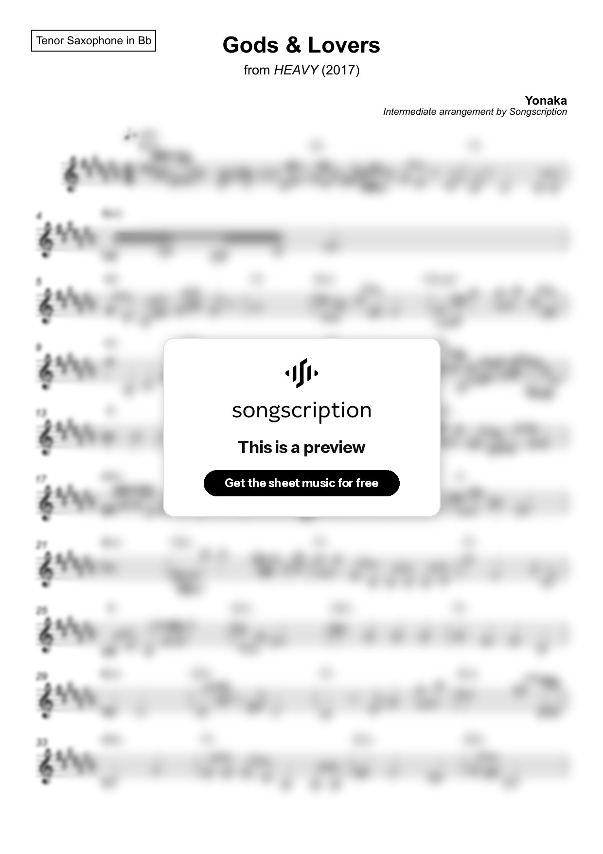 Intermediate Tenor Sax Sheet Music for "Gods & Lovers" by Yonaka
