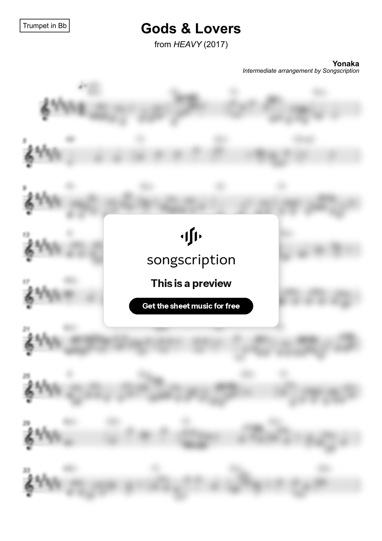 Intermediate Trumpet Sheet Music for "Gods & Lovers" by Yonaka