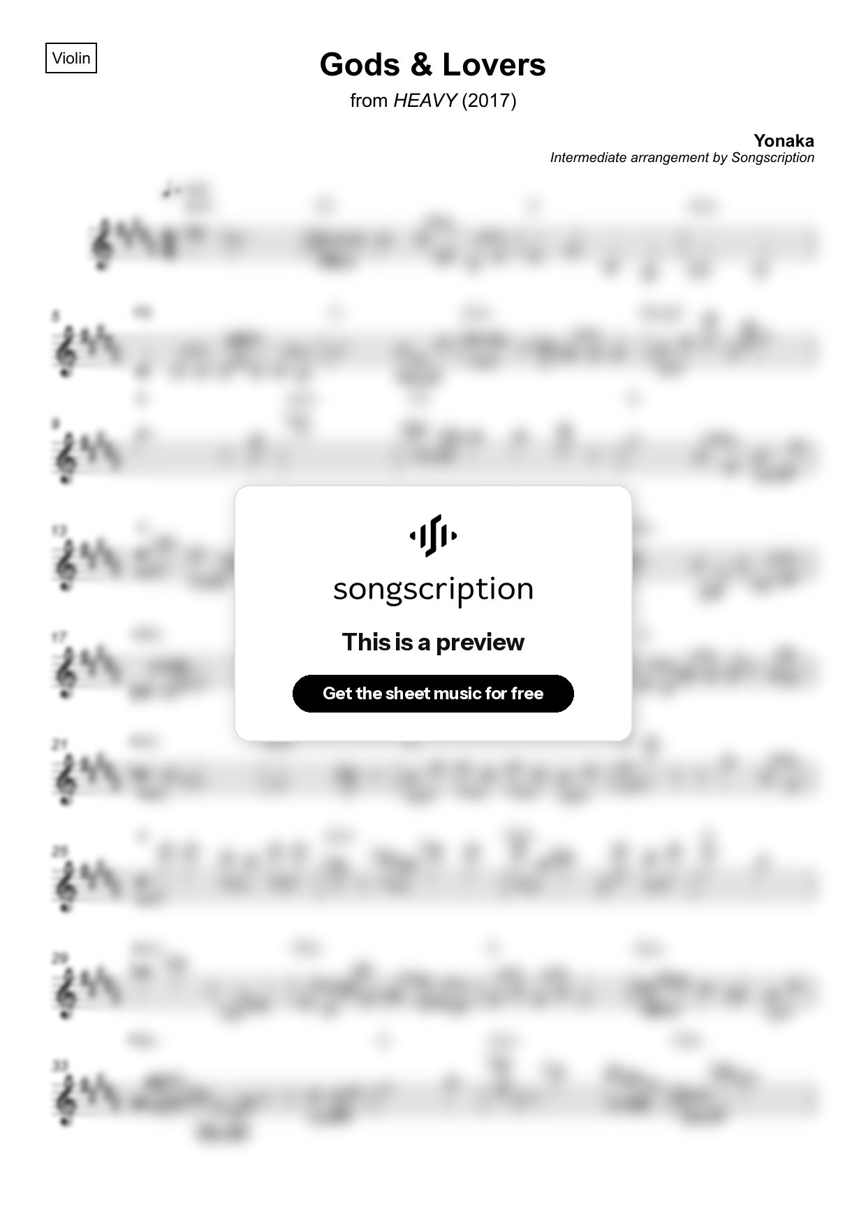 Intermediate Violin Sheet Music for "Gods & Lovers" by Yonaka