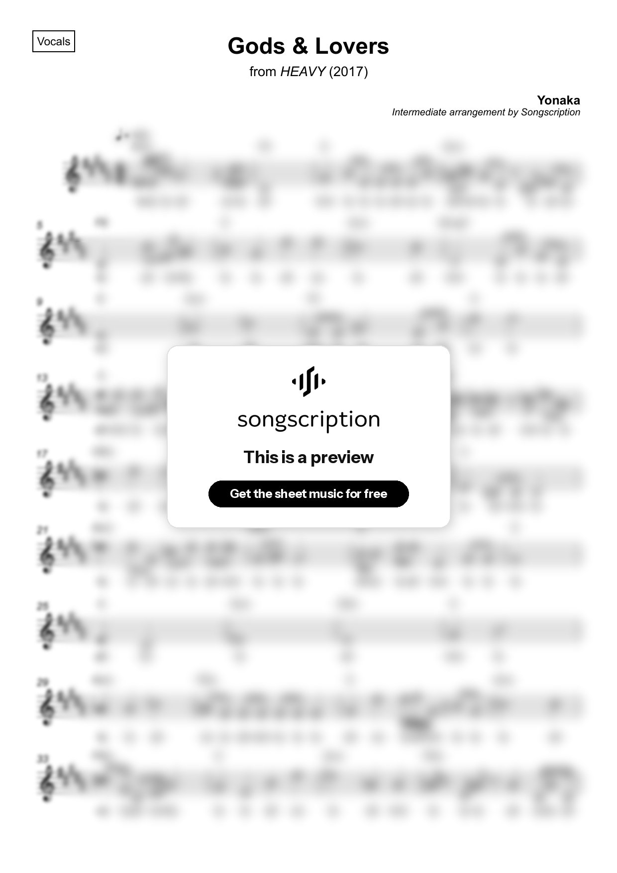 Intermediate Vocals Sheet Music for "Gods & Lovers" by Yonaka