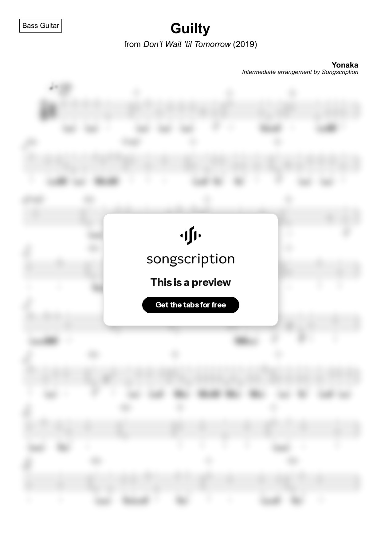 Intermediate Bass Guitar Tabs for "Guilty" by Yonaka