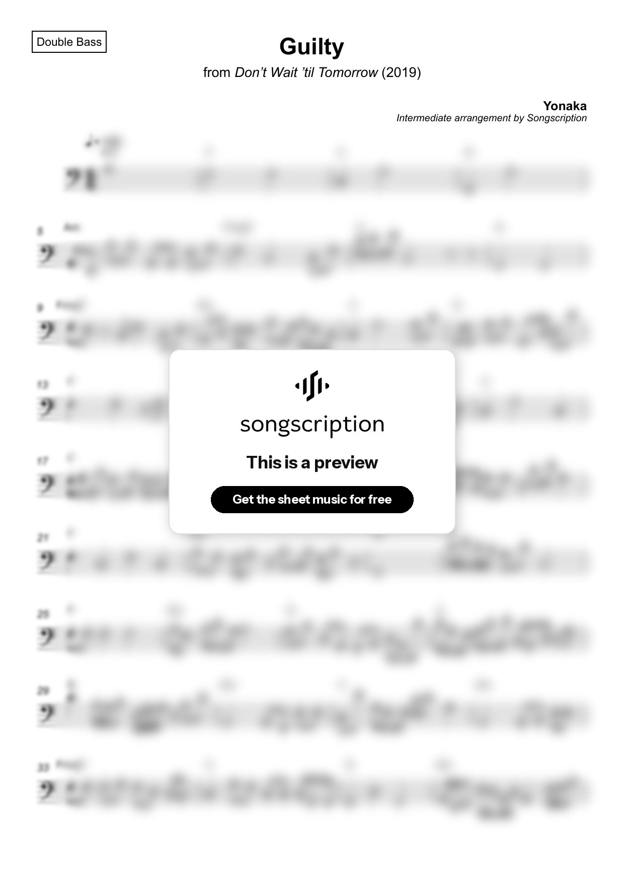 Intermediate Double Bass Sheet Music for "Guilty" by Yonaka