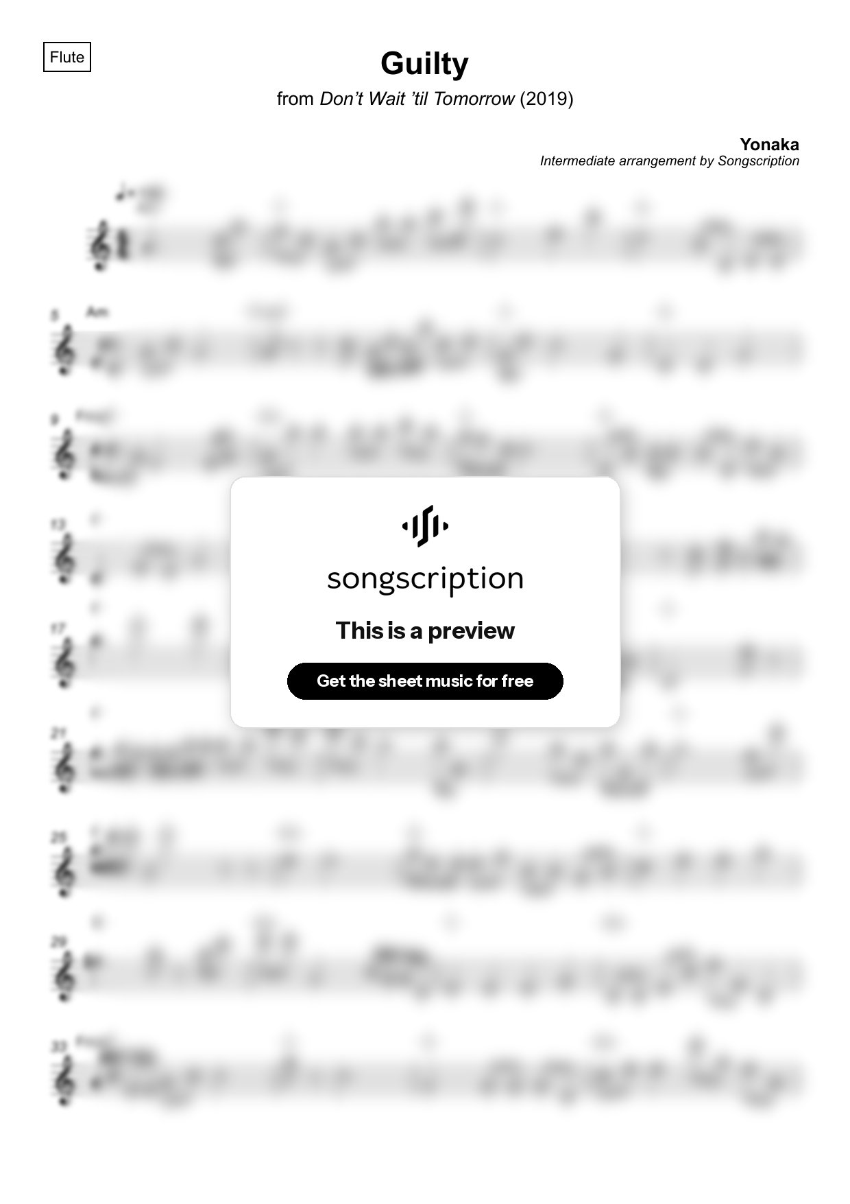 Intermediate Flute Sheet Music for "Guilty" by Yonaka