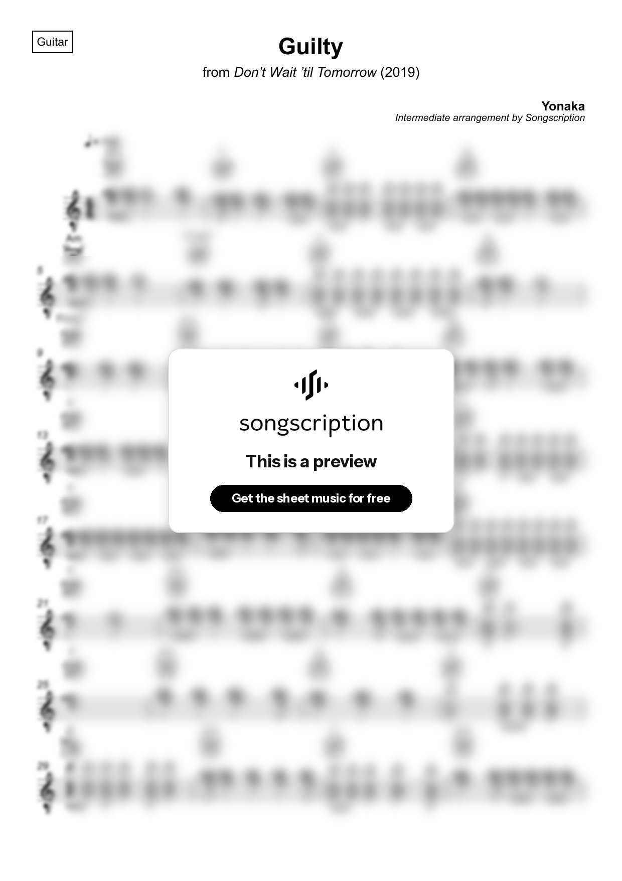 Intermediate Acoustic Guitar Sheet Music for "Guilty" by Yonaka